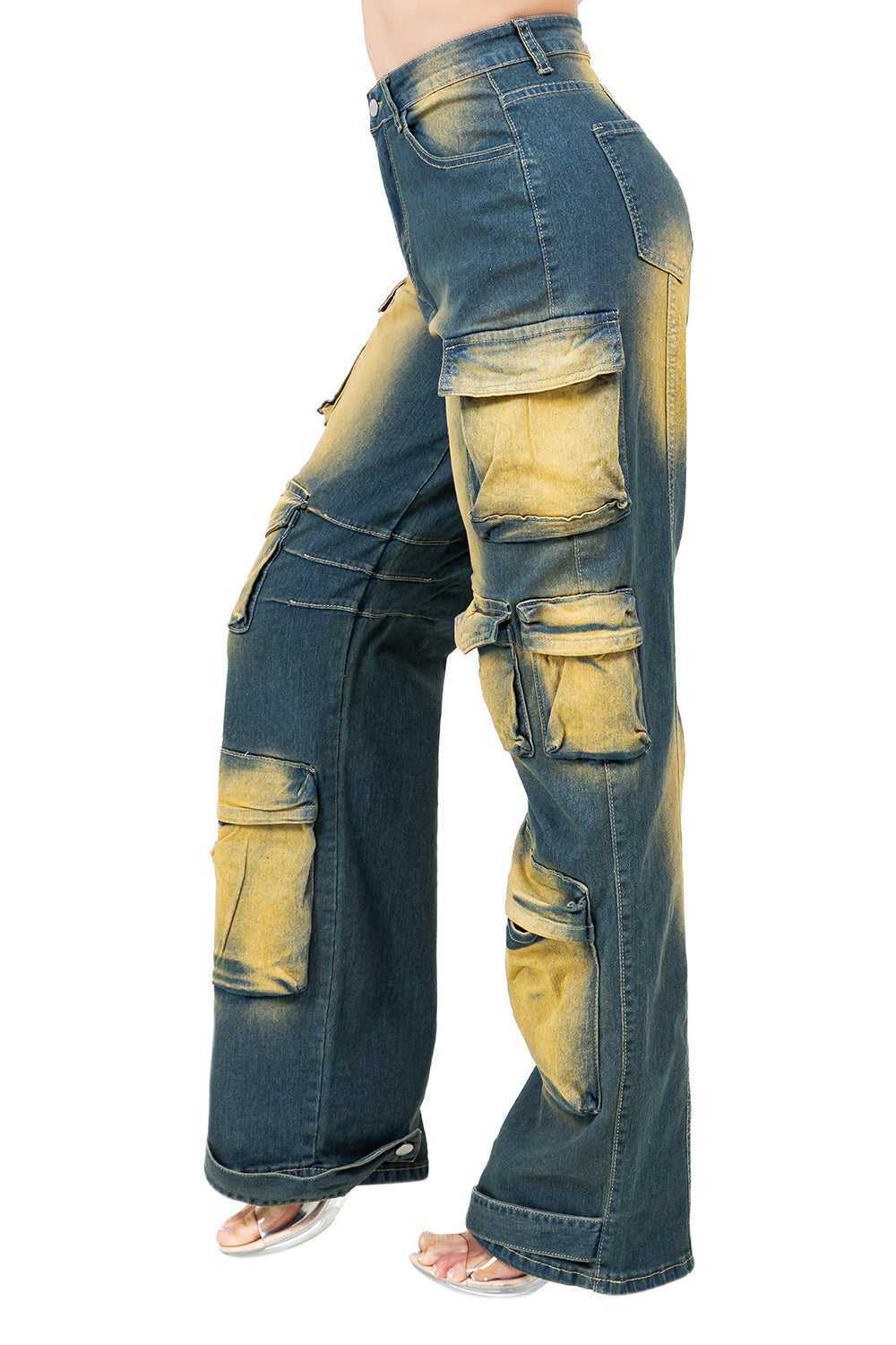 WOMEN FASHION CARGO STYLE DENIM PANTS