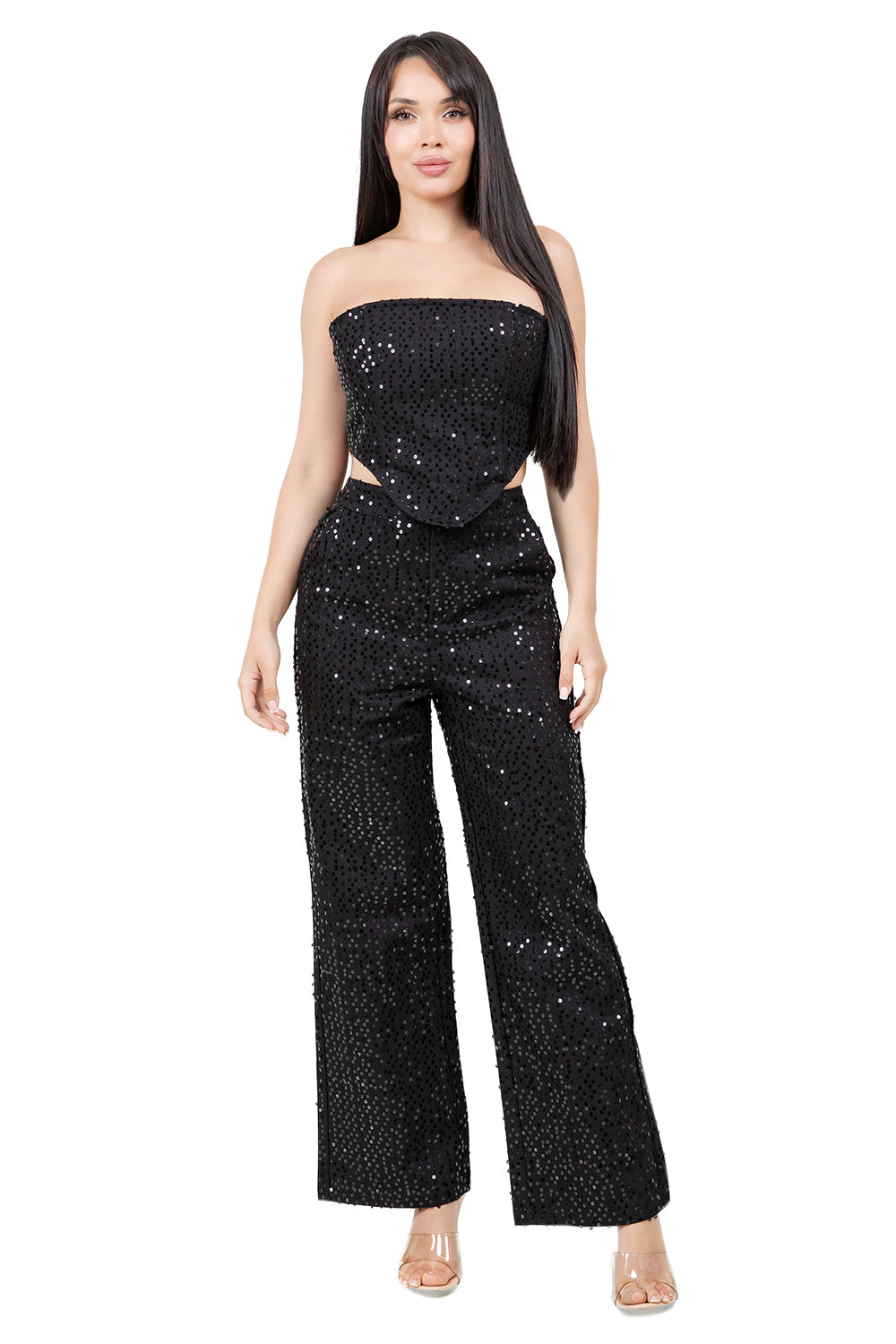 WOMEN FASHION DENIM 2PCS PANTS SET