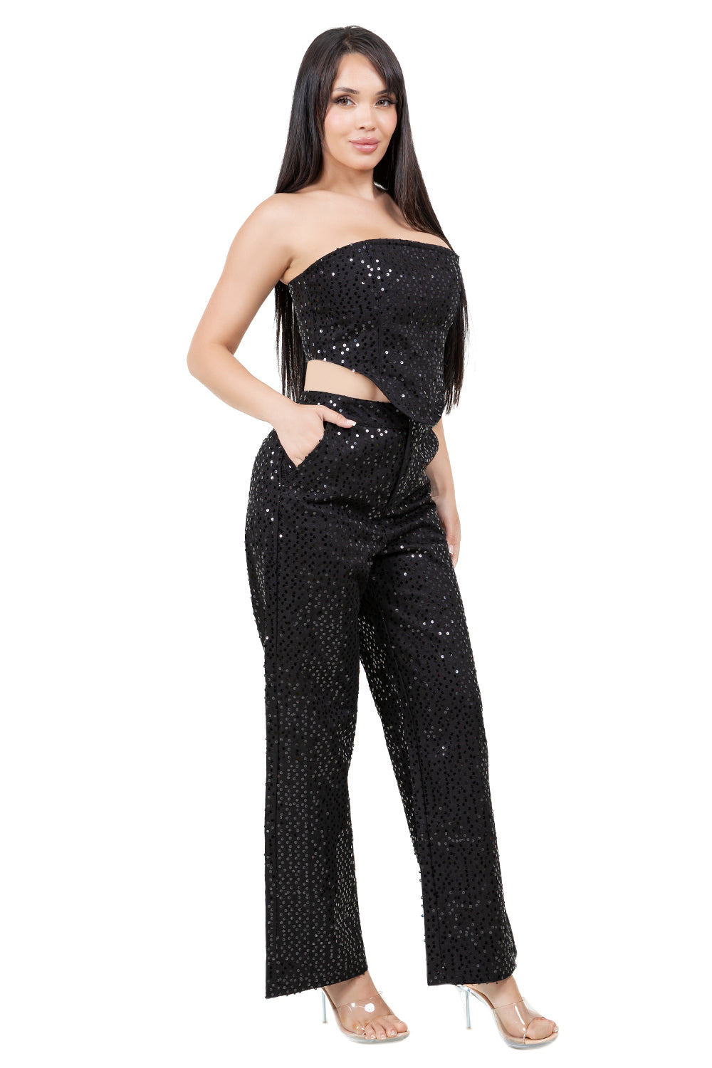 WOMEN FASHION DENIM 2PCS PANTS SET