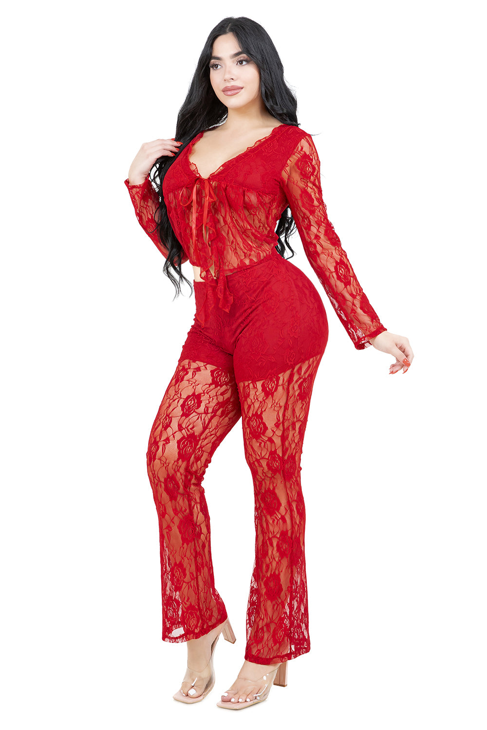 WOMEN FASHION LACE TOP AND PANT SET