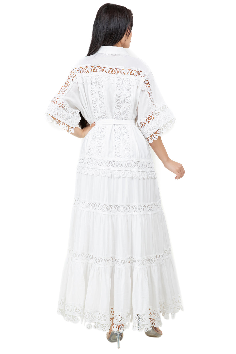 WOMEN FASHION LACE TRIM LONG MAXI DRESS