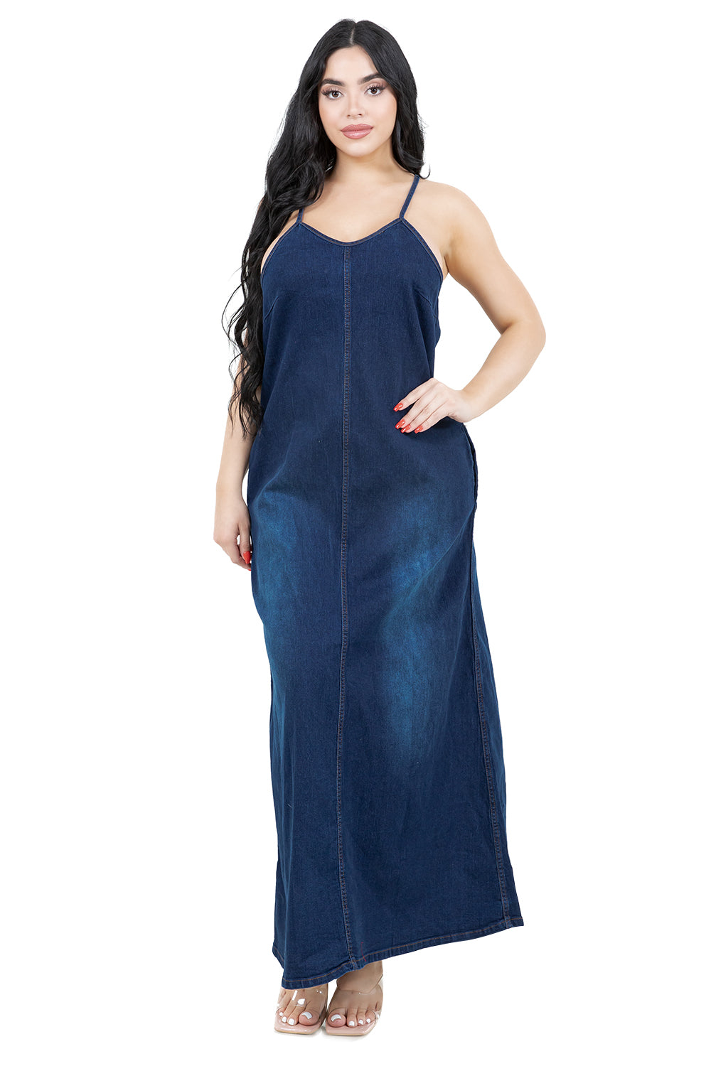 WOMEN FASHION DENIM LONG MAXI DRESS