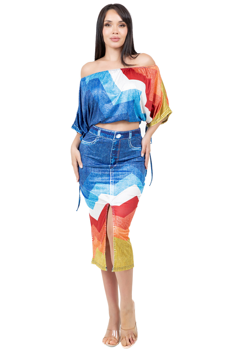 WOMEN FASHION 3D PRINT CASUAL SKIRT SET