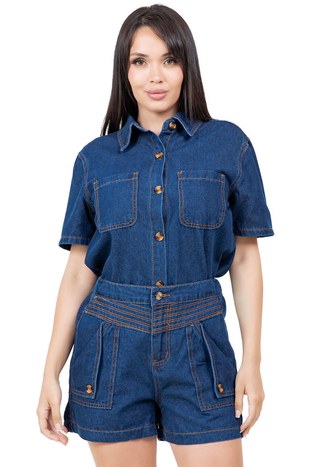 WOMEN FASHION DENIM SHORT TWO PIECE SET