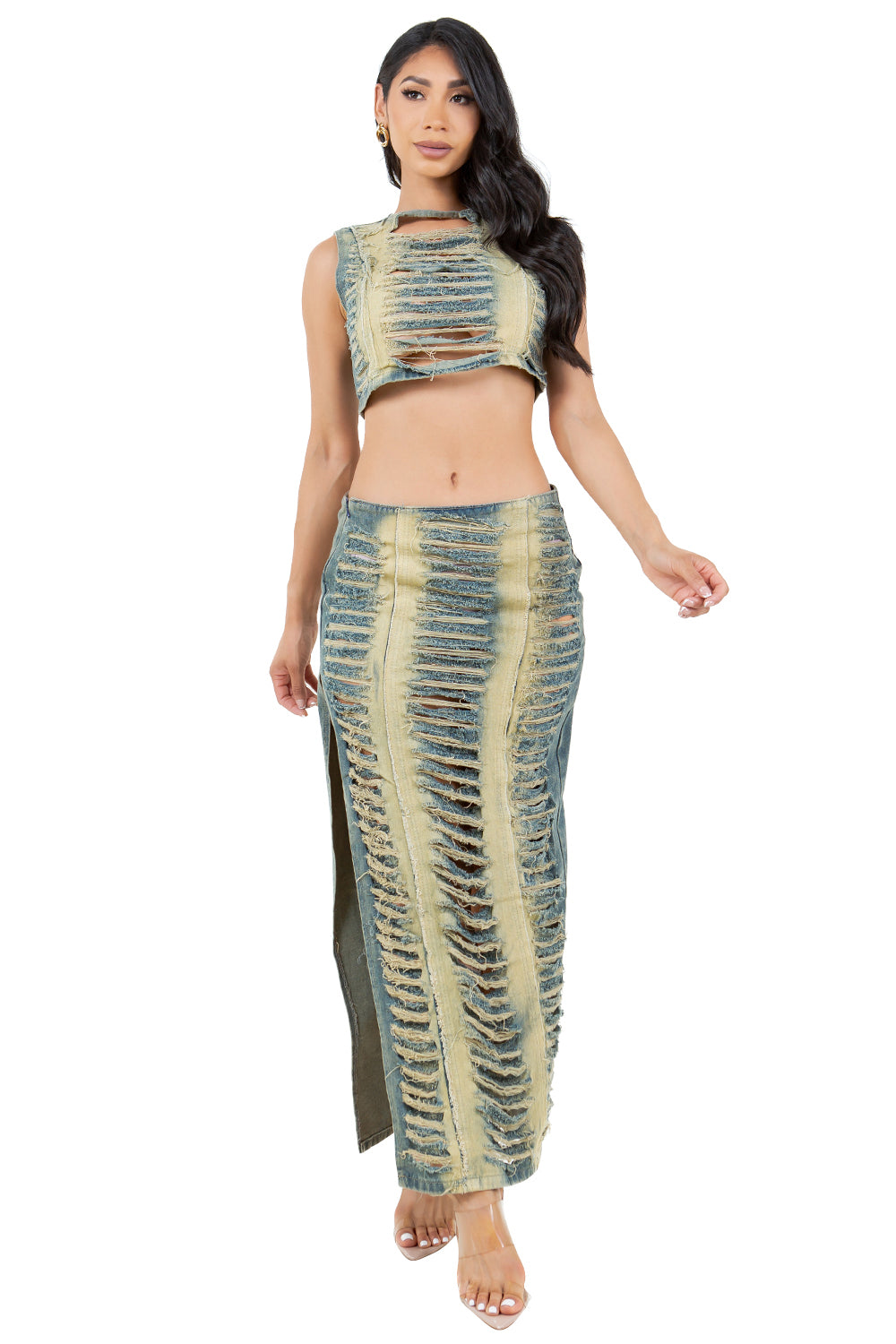 WOMEN FASHION DENIM TWO PIECE PANTS SET