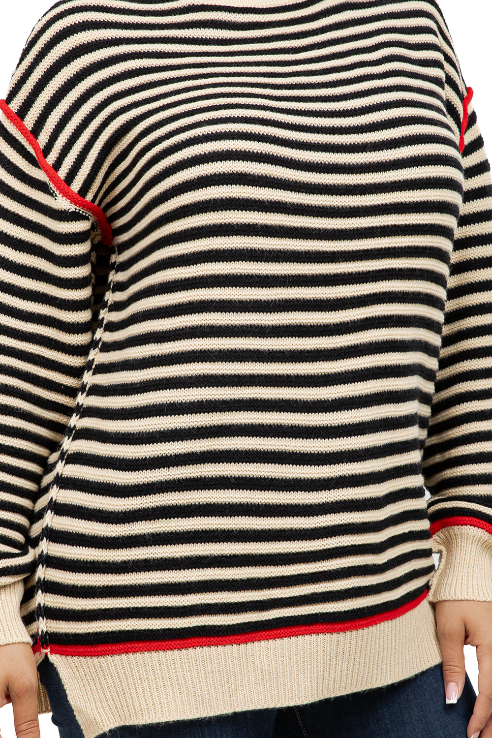 WOMEN FASHION CREW NECK STRIPE SWEATER