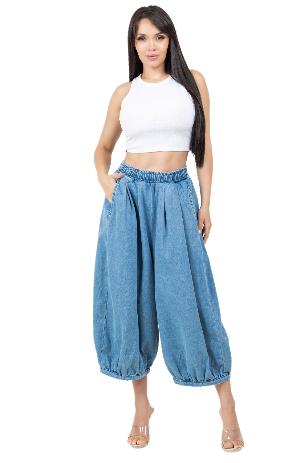 WOMEN FASHION HAREM STYLE DENIM PANTS