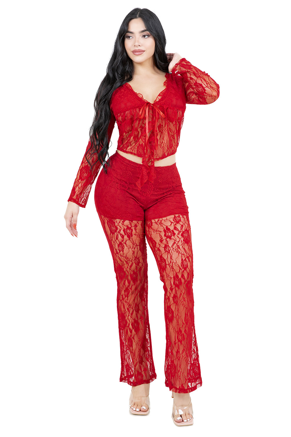 WOMEN FASHION LACE TOP AND PANT SET