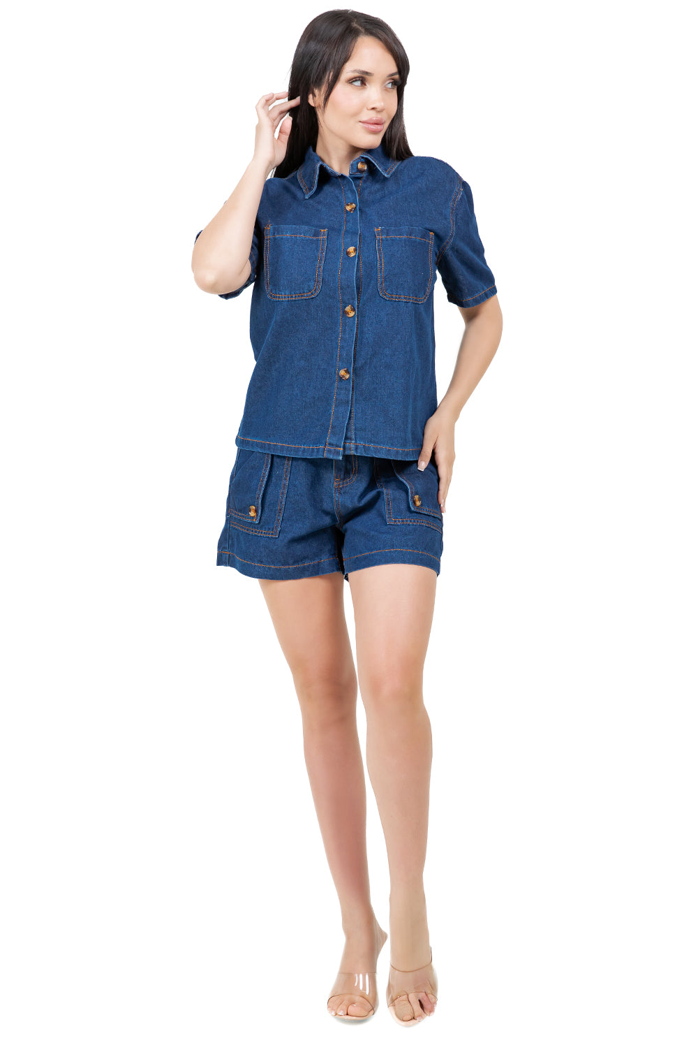 WOMEN FASHION DENIM SHORT TWO PIECE SET