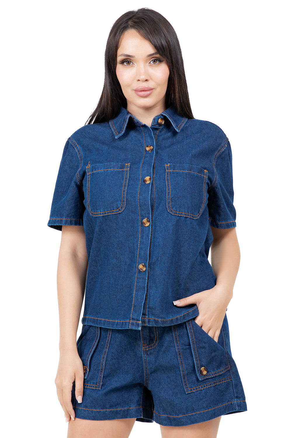 WOMEN FASHION DENIM SHORT TWO PIECE SET
