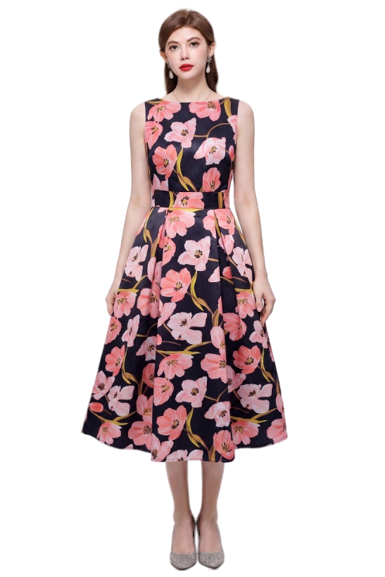 WOMEN FASHION PARTY MIDI LONG SLEEVELESS DRESS