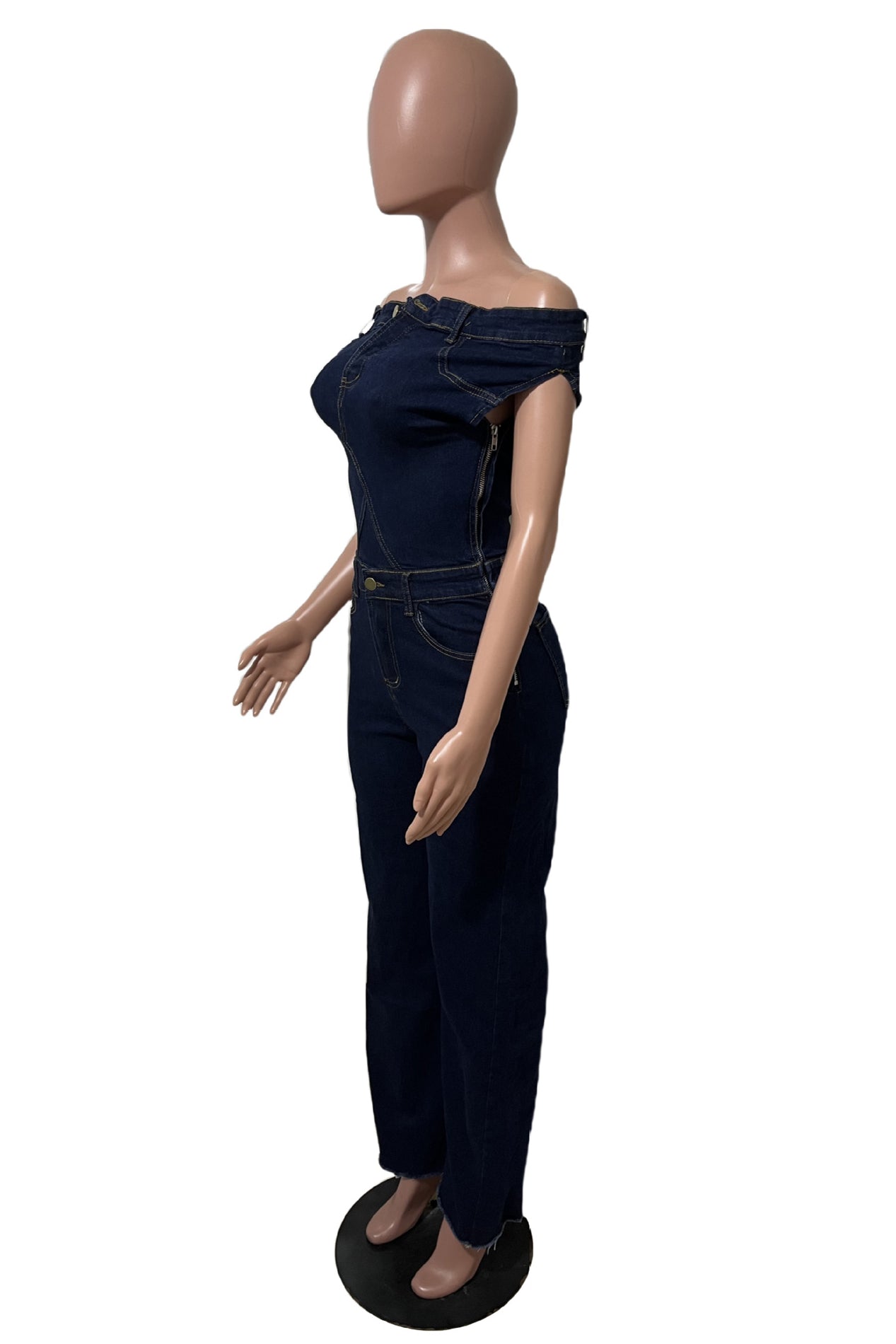 WOMEN FASHION DENIM OFF SHOULDER JUMPSUIT