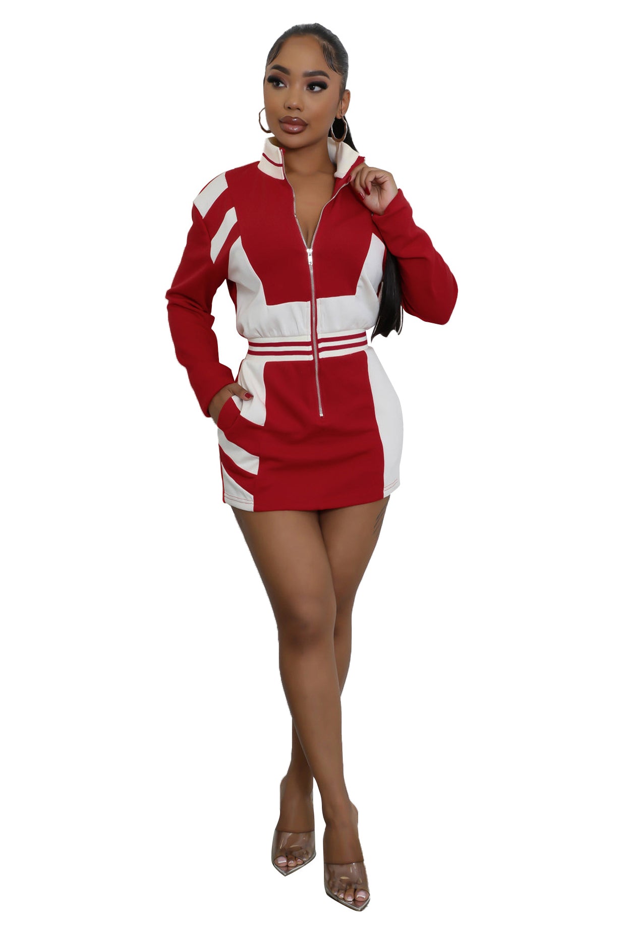 WOMEN FASHION LONG SLEEVE MIDI DRESS