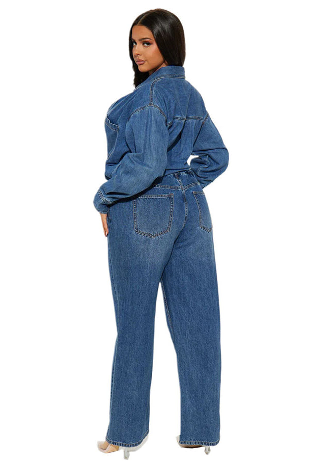 WOMEN FASHION DENIM LONG SLEEVES JUMPSUIT