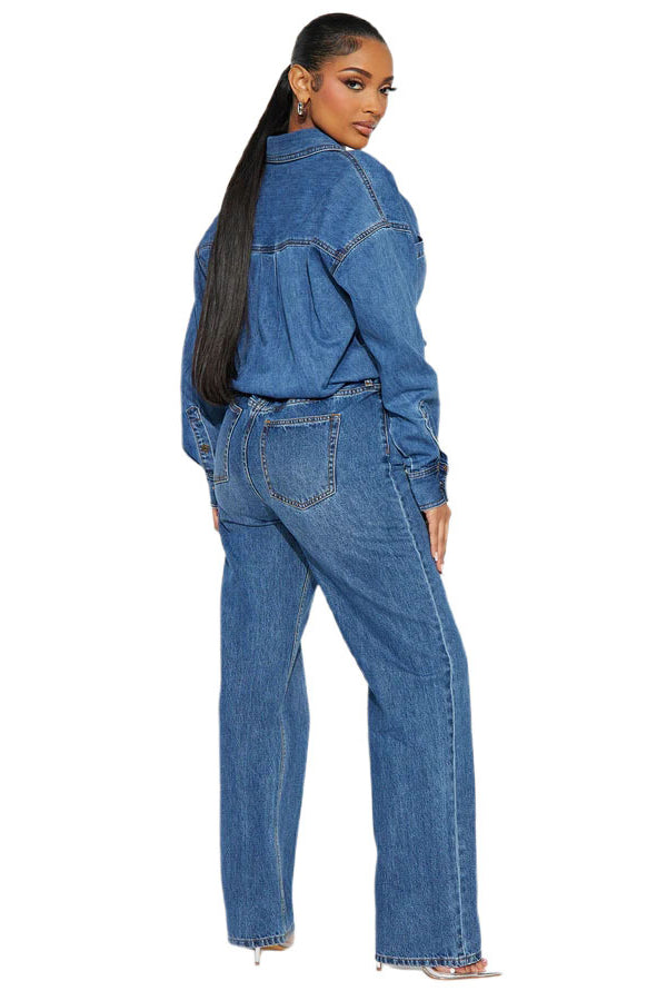WOMEN FASHION DENIM LONG SLEEVES JUMPSUIT