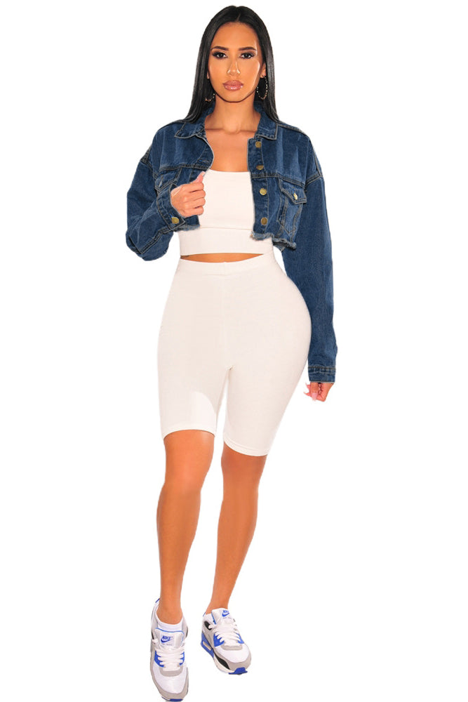 WOMEN FASHION DENIM CROPPED JACKET