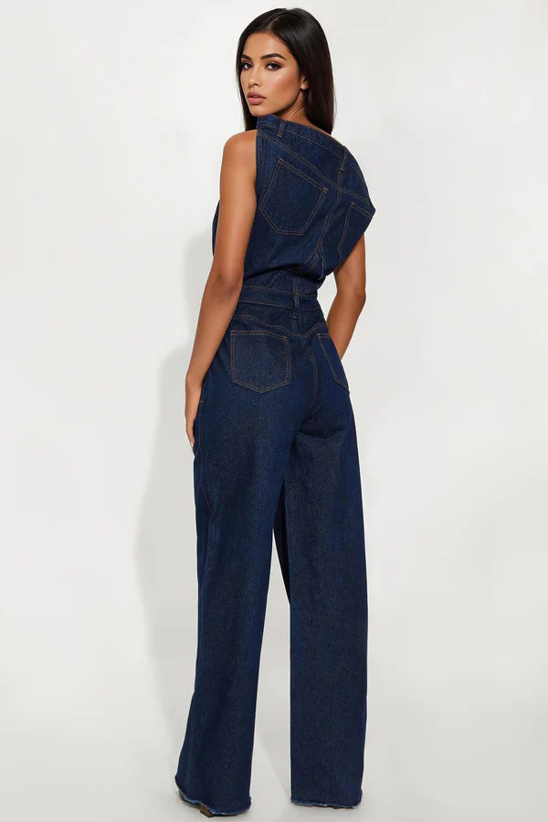 WOMEN FASHION DENIM OFF SHOULDER JUMPSUIT
