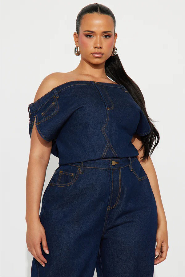 WOMEN FASHION DENIM OFF SHOULDER JUMPSUIT