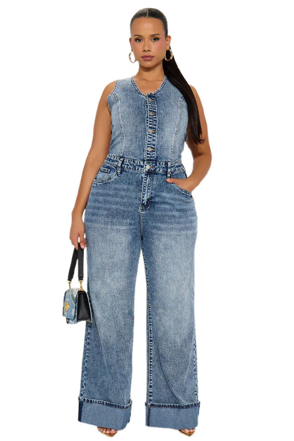 WOMEN FASHION DENIM JUMPSUIT SLEEVELESS