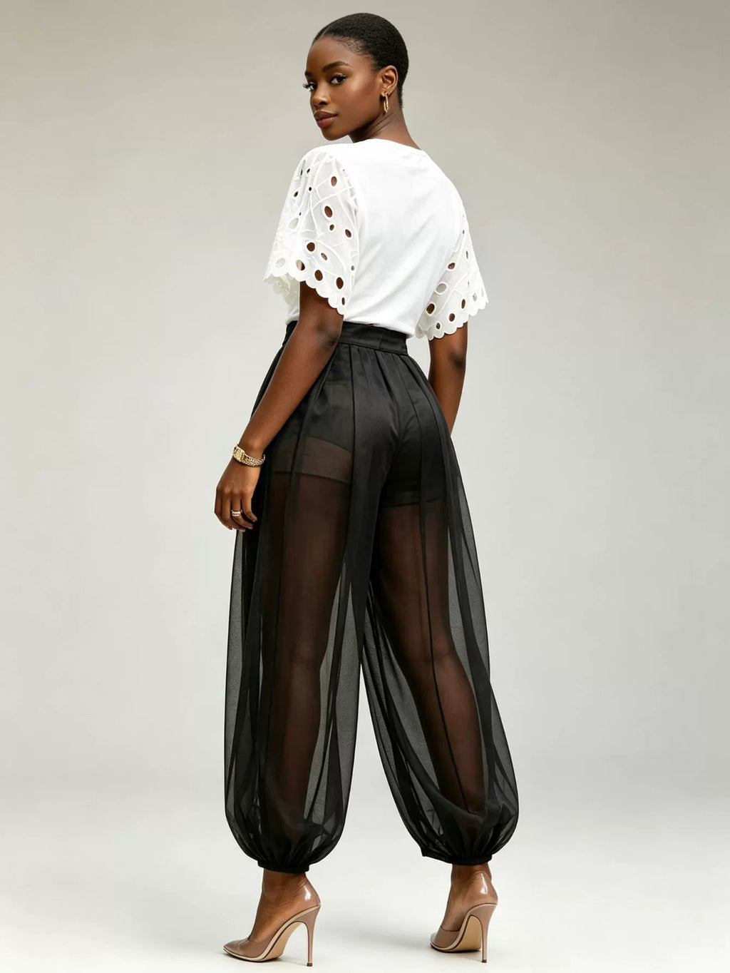 WOMEN FASHION MESH BALOON TROUSERS