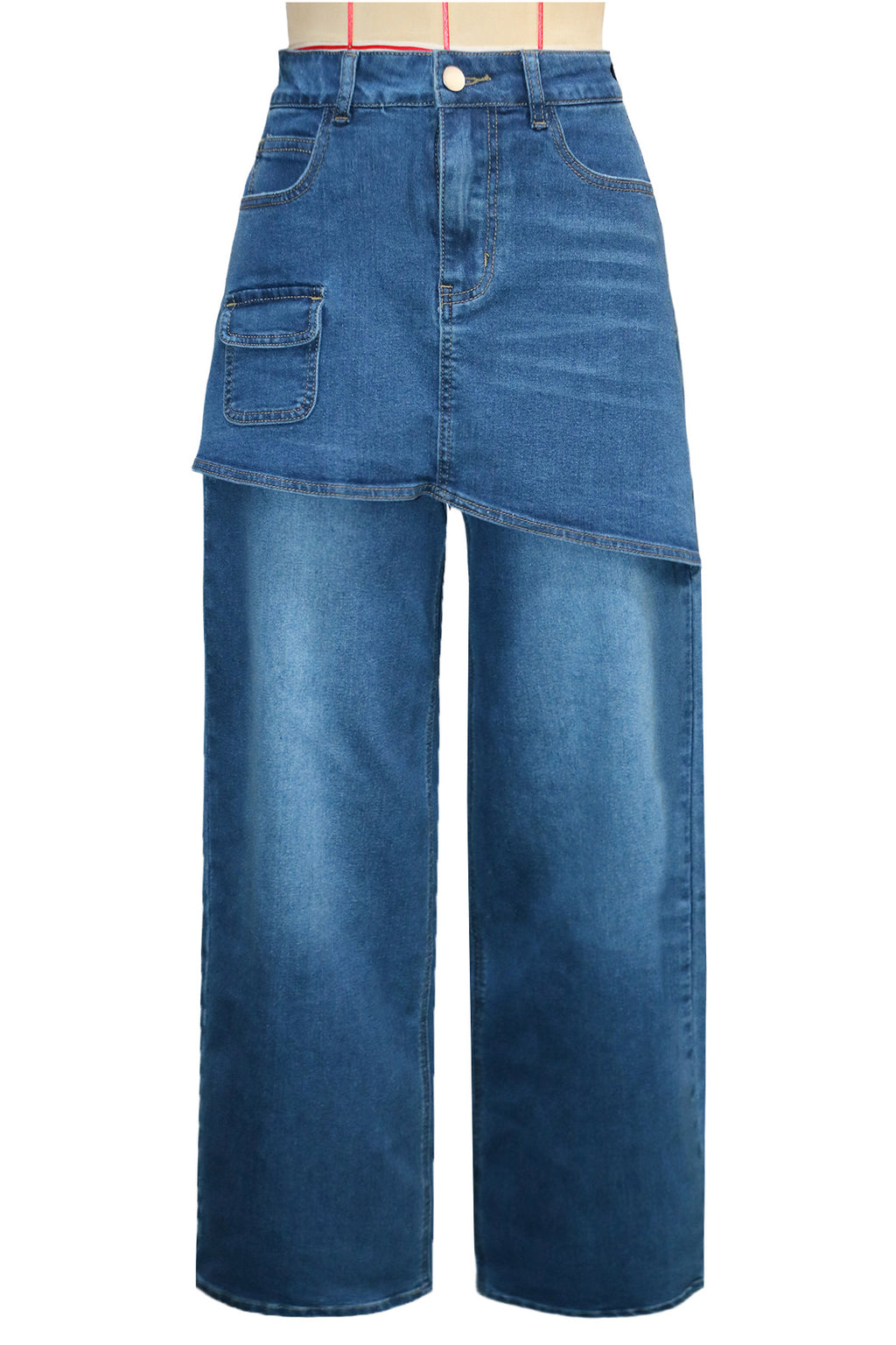 WOMEN FASHION OVERSKIRT DENIM WIDE LEG JEANS