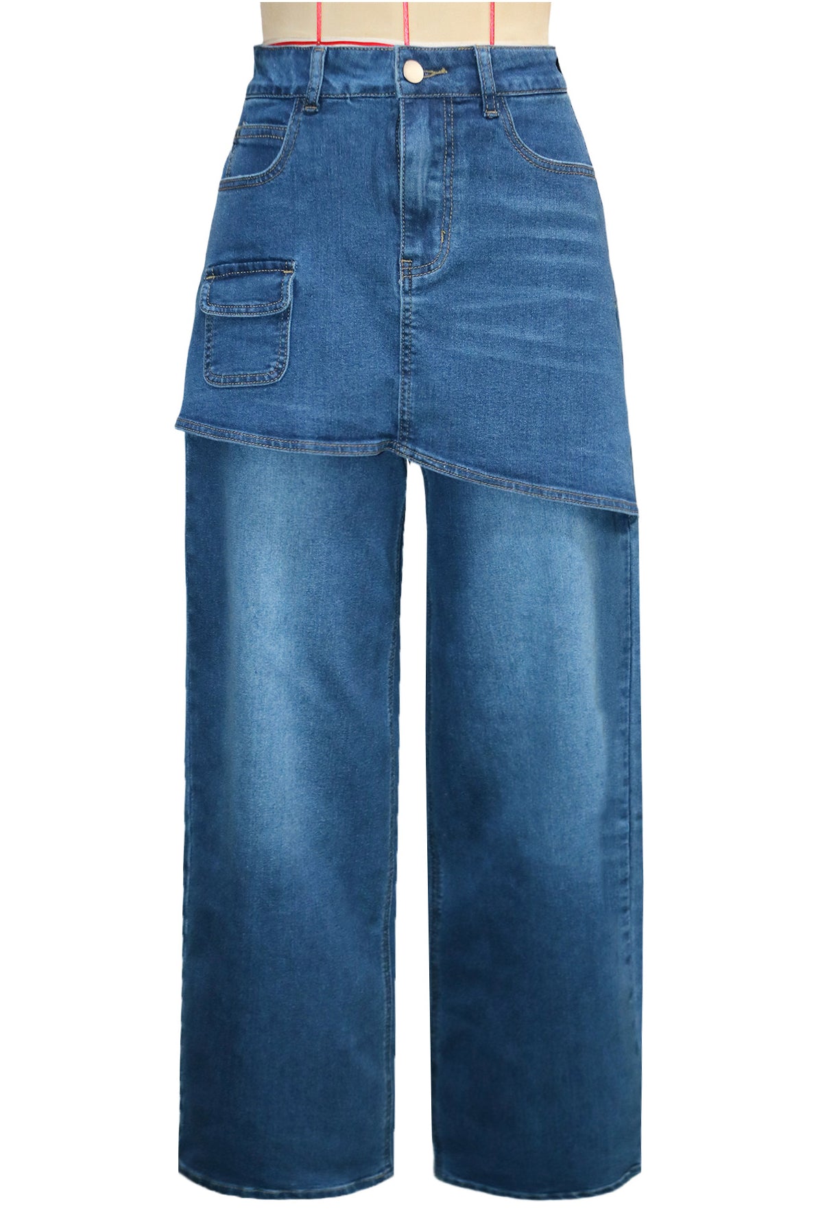 WOMEN FASHION OVERSKIRT DENIM WIDE LEG JEANS
