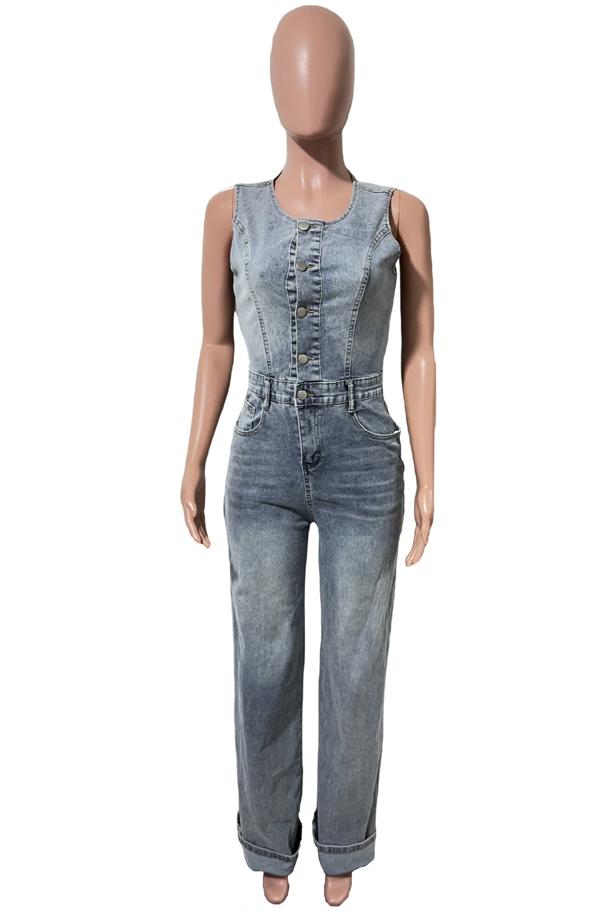 WOMEN FASHION DENIM JUMPSUIT SLEEVELESS