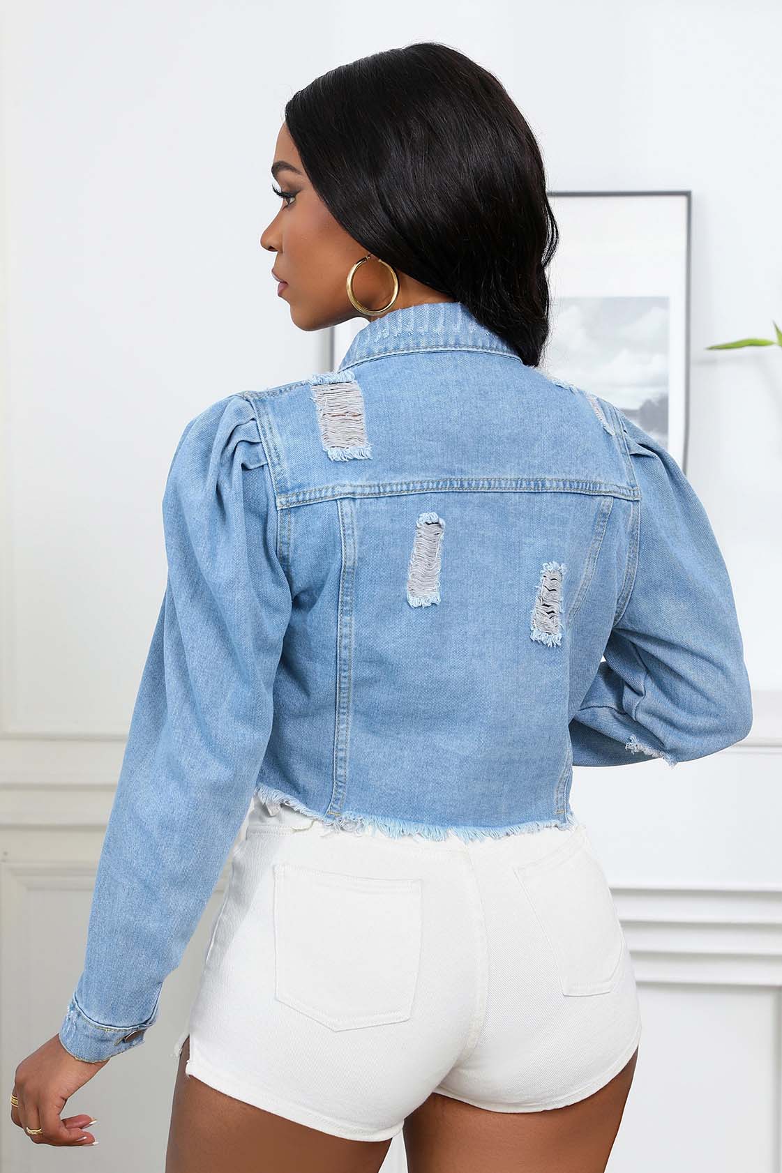 WOMEN FASHION DENIM CROP JACKET