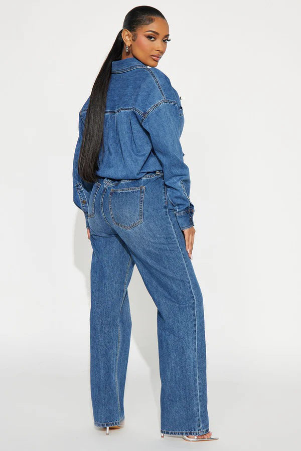 WOMEN FASHION DENIM LONG SLEEVES JUMPSUIT
