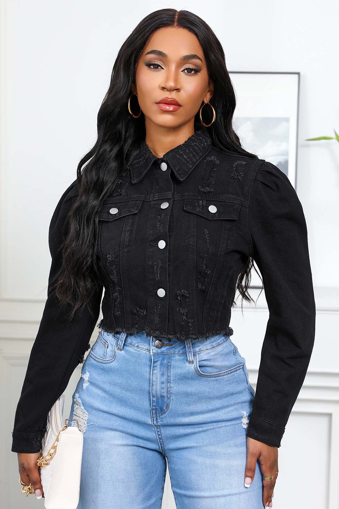 WOMEN FASHION DENIM CROP JACKET