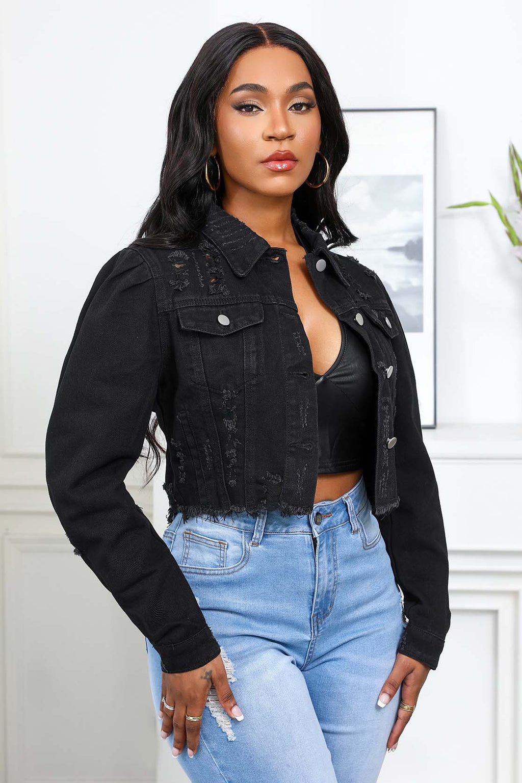 WOMEN FASHION DENIM CROP JACKET