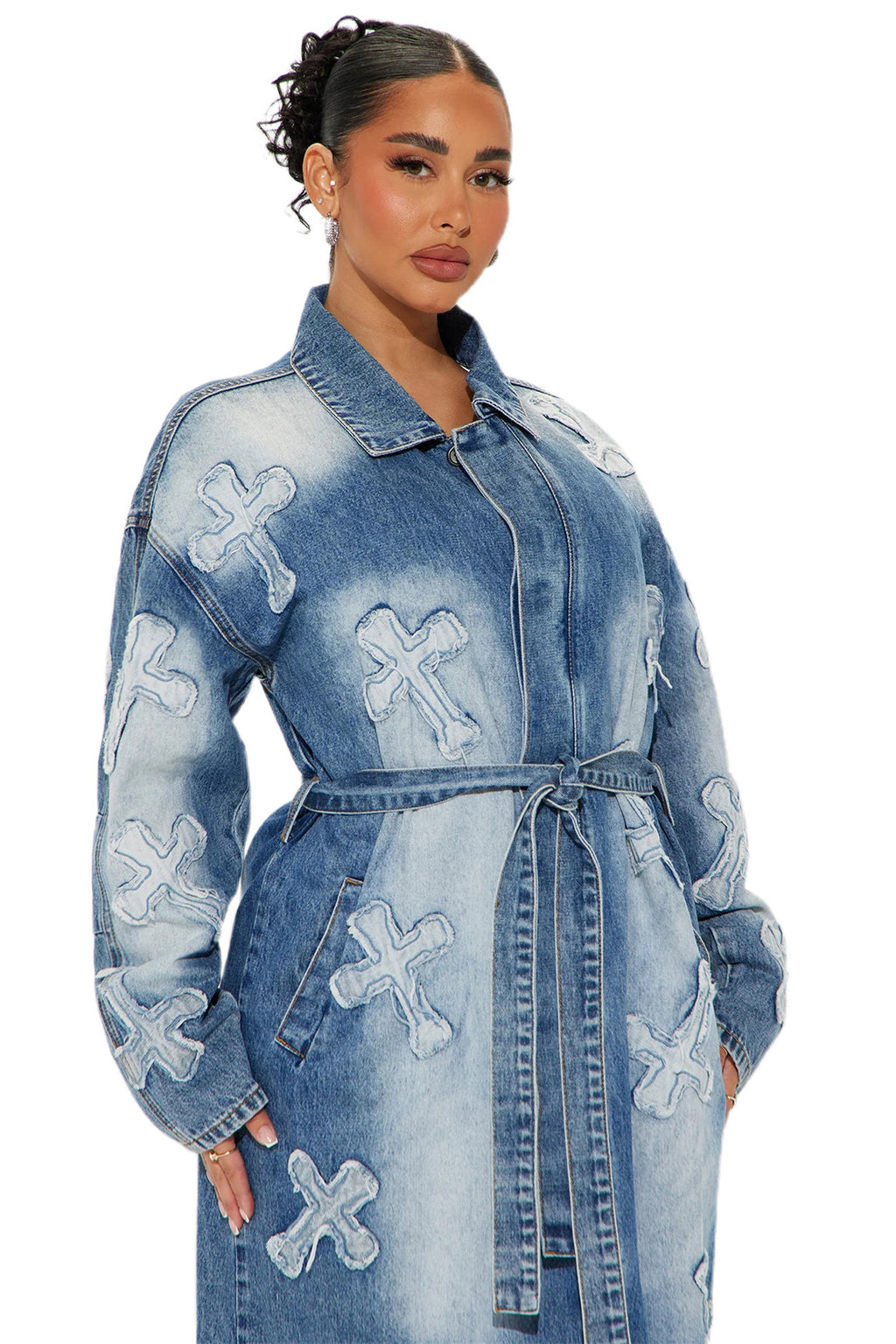 WOMEN FASHION MAXI LONG DENIM JACKET