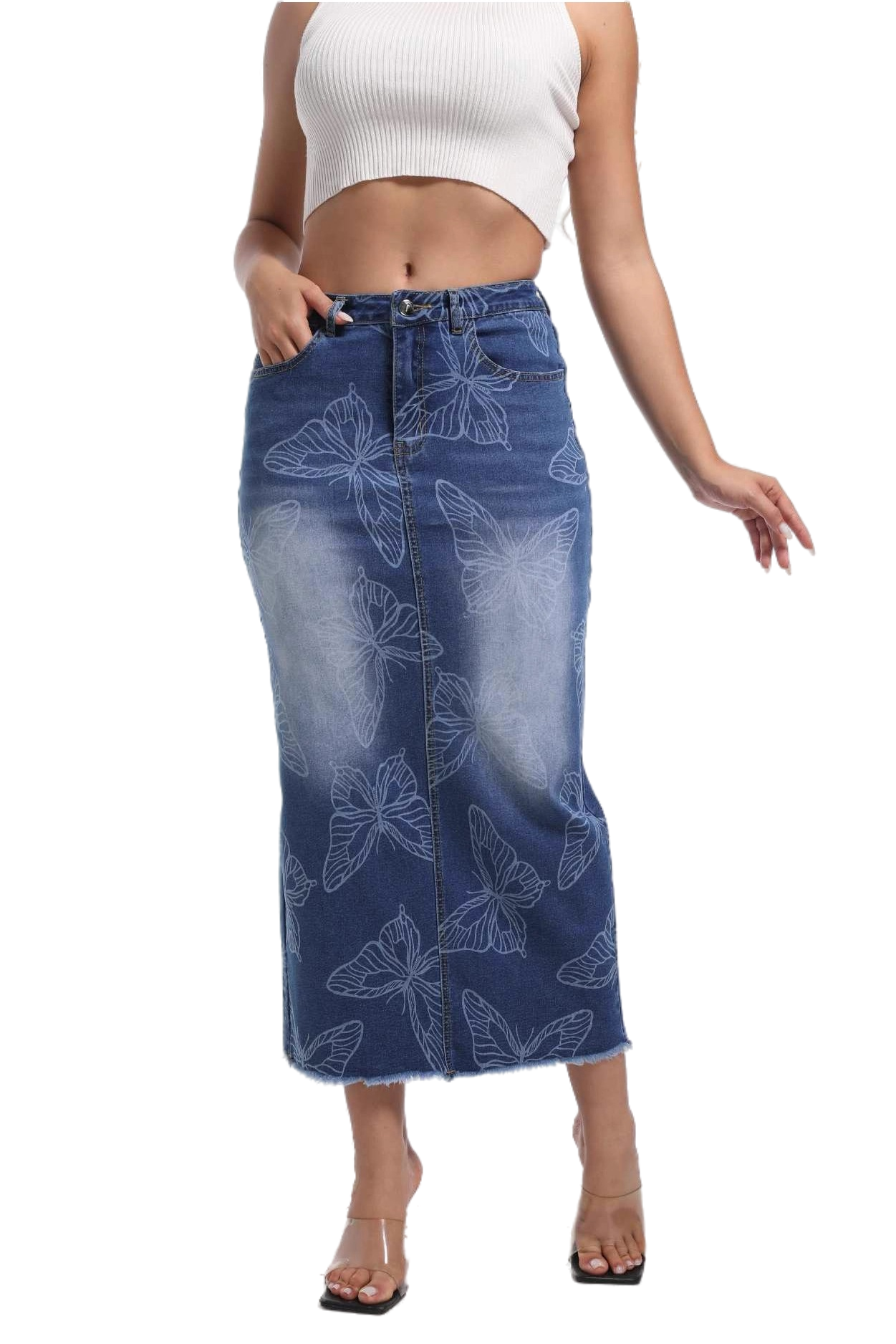 WOMEN FASHION DENIM LONG MAXI SKIRT