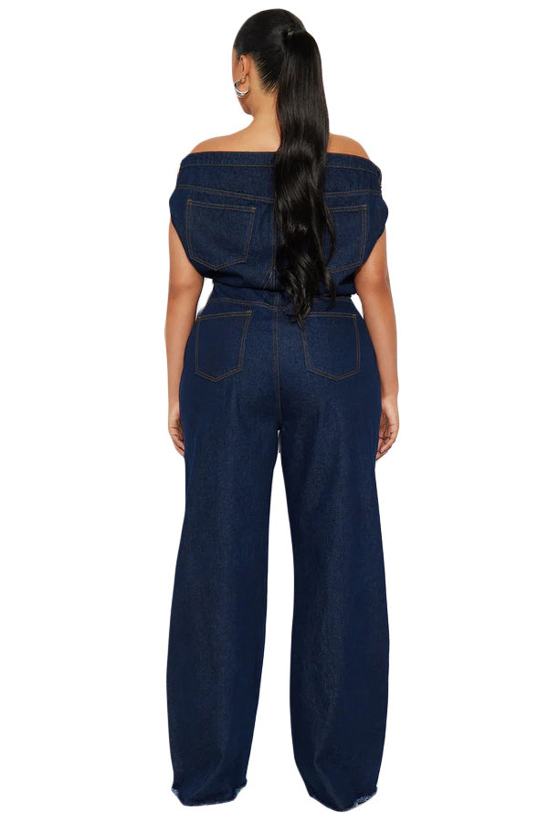 WOMEN FASHION DENIM OFF SHOULDER JUMPSUIT