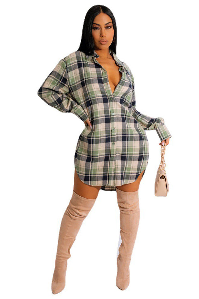WOMEN FASHION CASUAL COLLARED SHIRT DRESS CARDIGAN