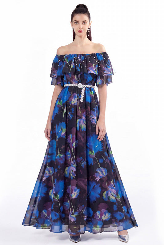 WOMEN FASHION CHIFFON LONG MAXI DRESS
