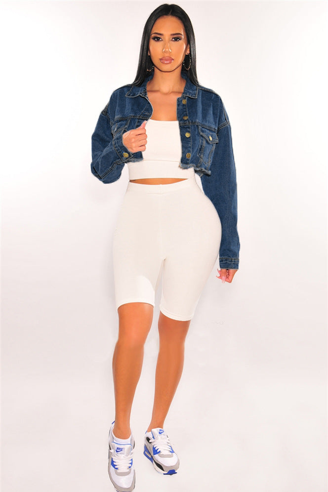 WOMEN FASHION DENIM CROPPED JACKET