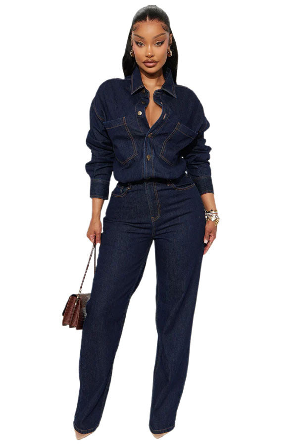 WOMEN FASHION DENIM LONG SLEEVES JUMPSUIT