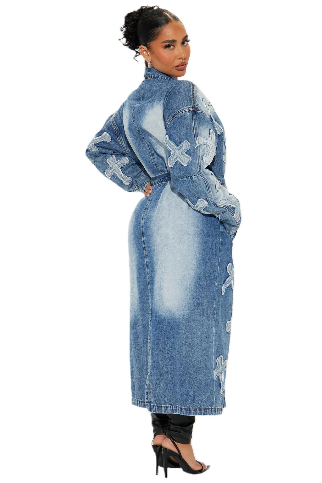 WOMEN FASHION MAXI LONG DENIM JACKET
