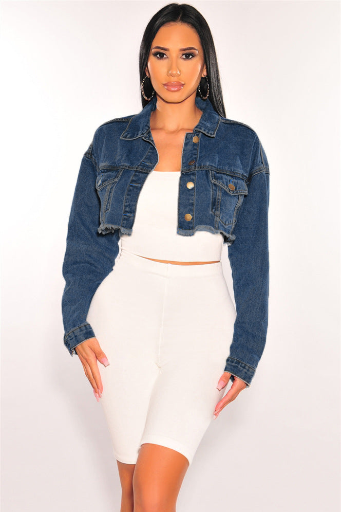 WOMEN FASHION DENIM CROPPED JACKET