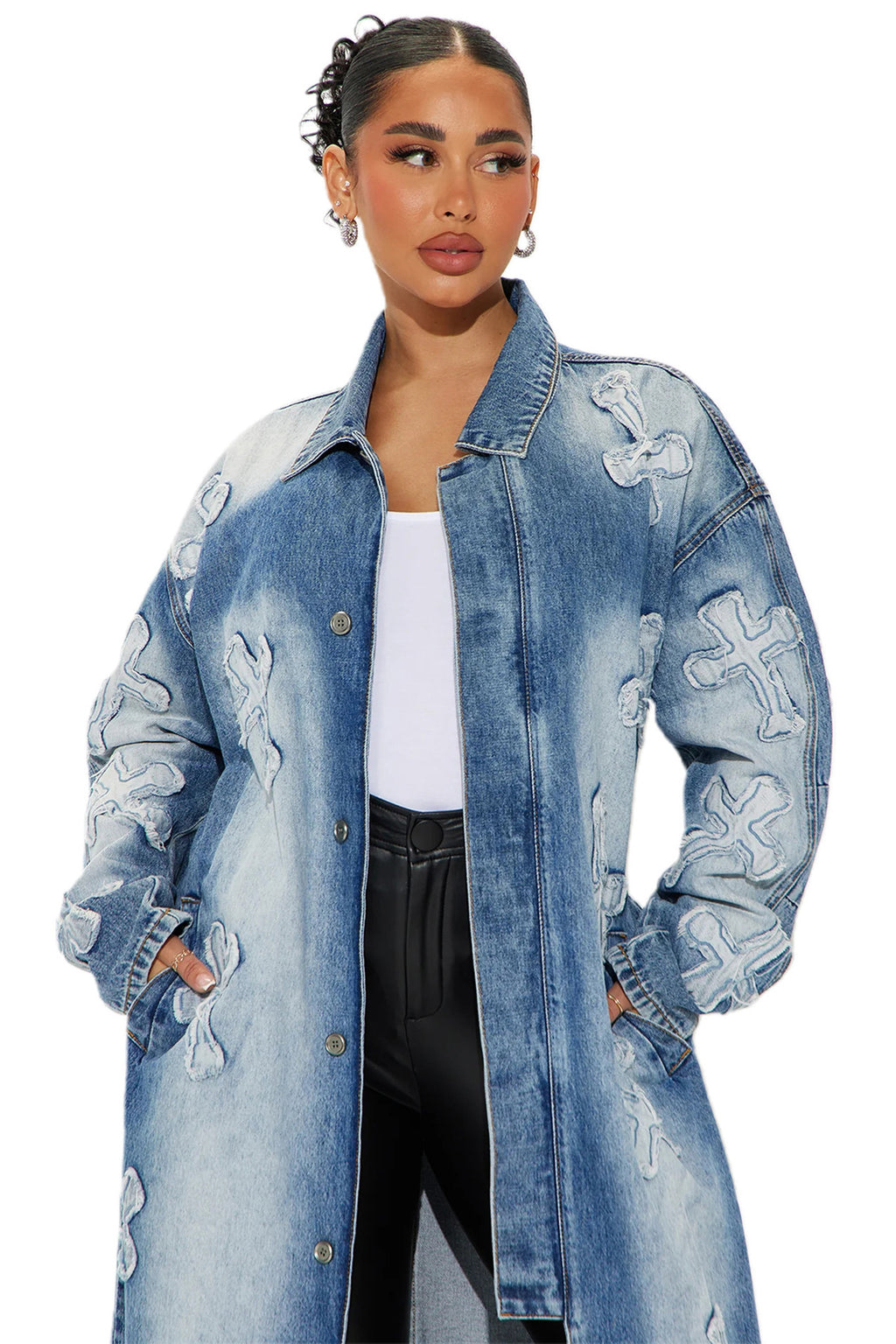 WOMEN FASHION MAXI LONG DENIM JACKET