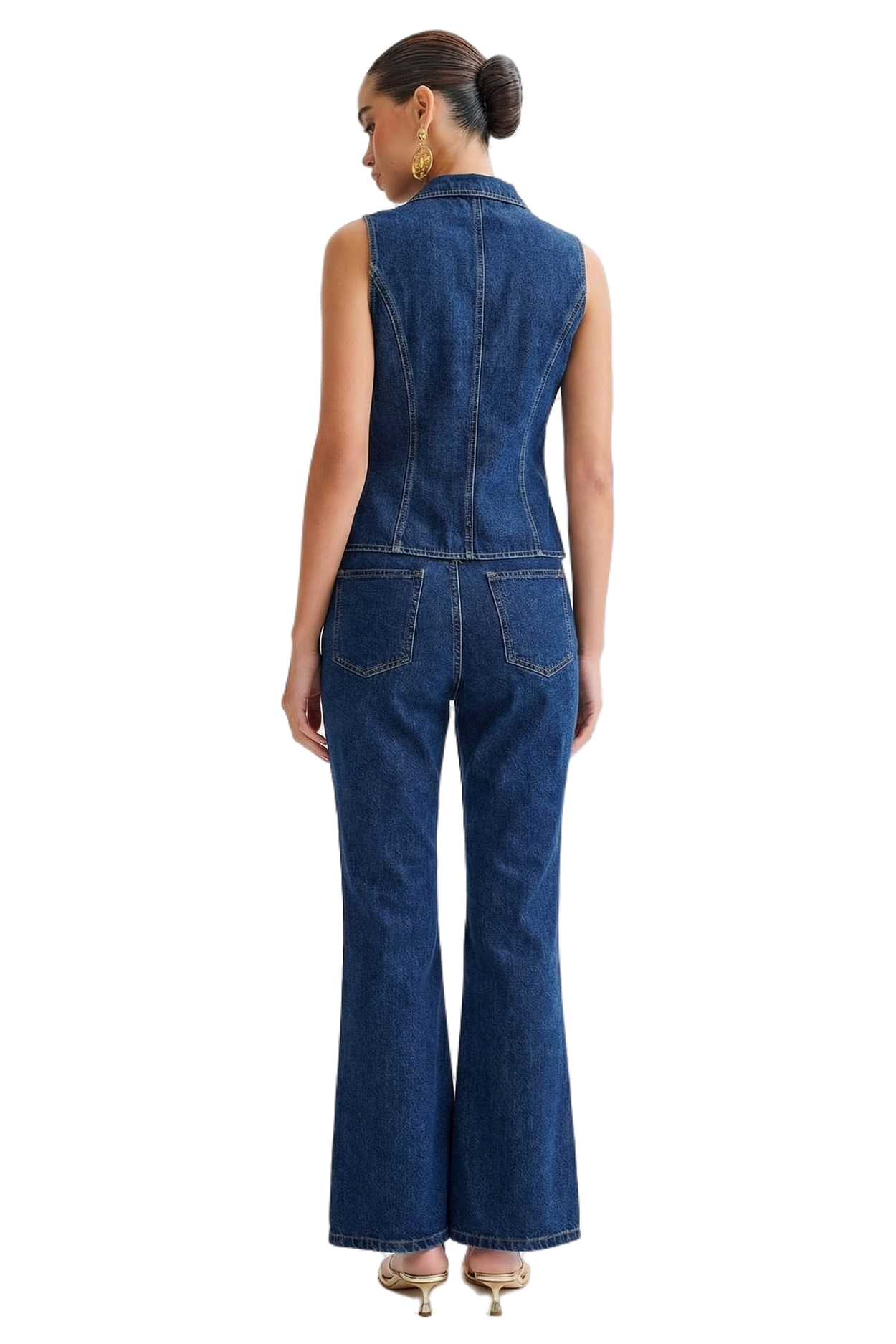WOMEN FASHION DENIM TWO PIECE VEST AND JEANS SET