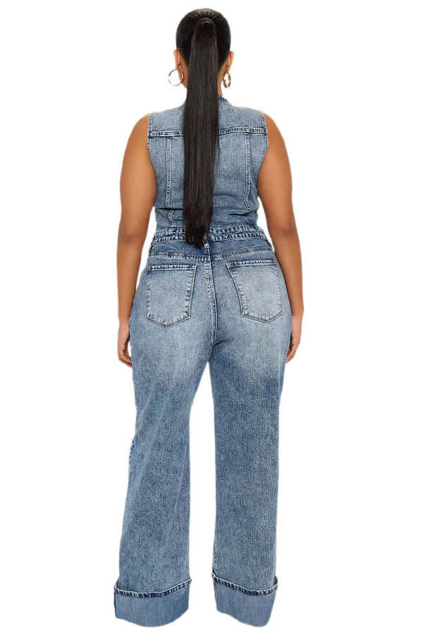WOMEN FASHION DENIM JUMPSUIT SLEEVELESS