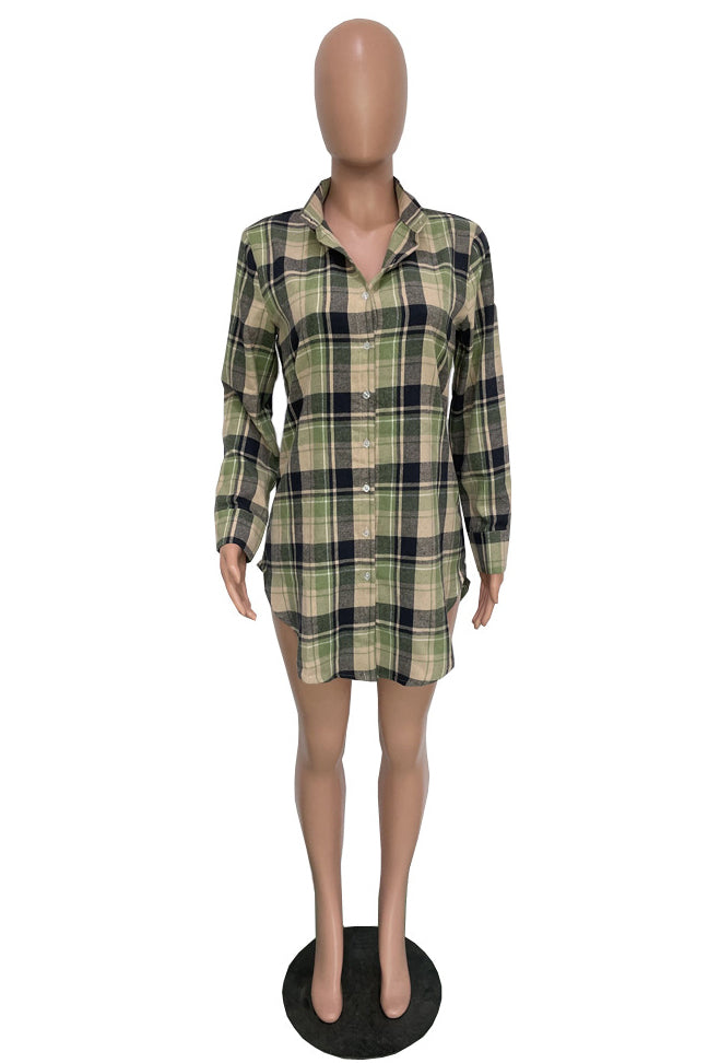 WOMEN FASHION CASUAL COLLARED SHIRT DRESS CARDIGAN