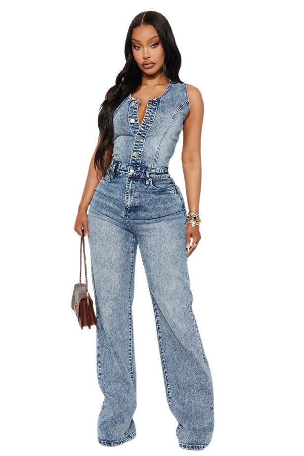 WOMEN FASHION DENIM JUMPSUIT SLEEVELESS
