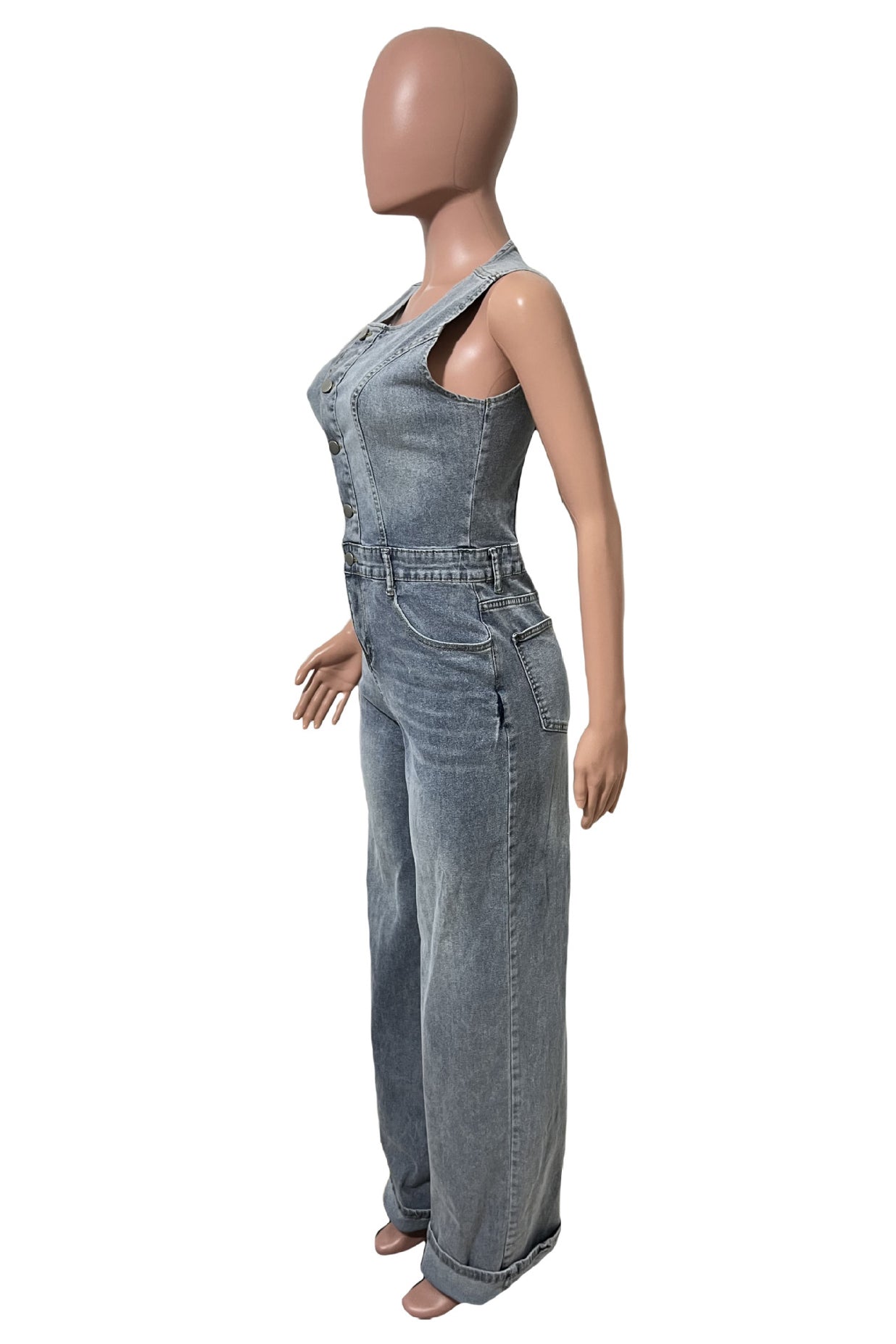 WOMEN FASHION DENIM JUMPSUIT SLEEVELESS