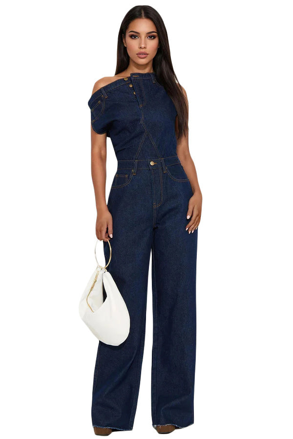 WOMEN FASHION DENIM OFF SHOULDER JUMPSUIT