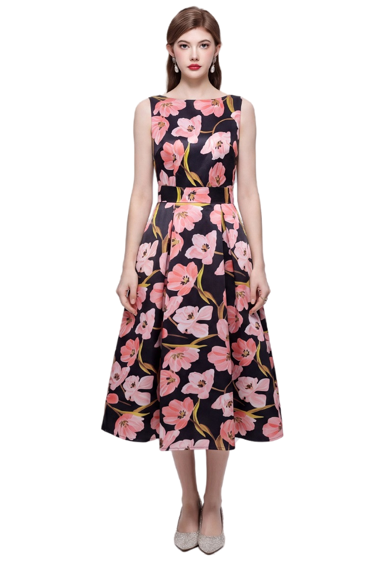 WOMEN FASHION PARTY MIDI LONG SLEEVELESS DRESS