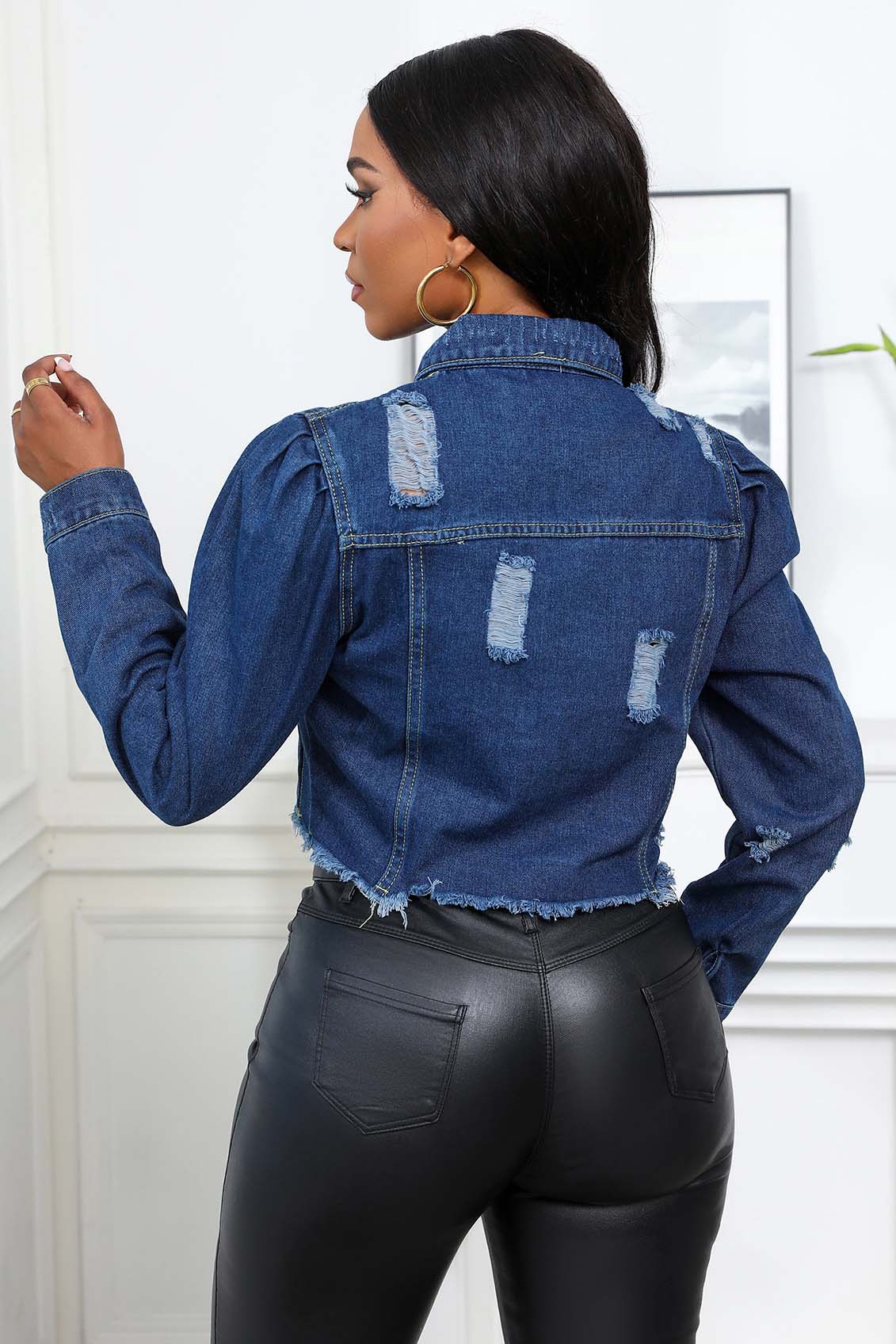 WOMEN FASHION DENIM CROP JACKET