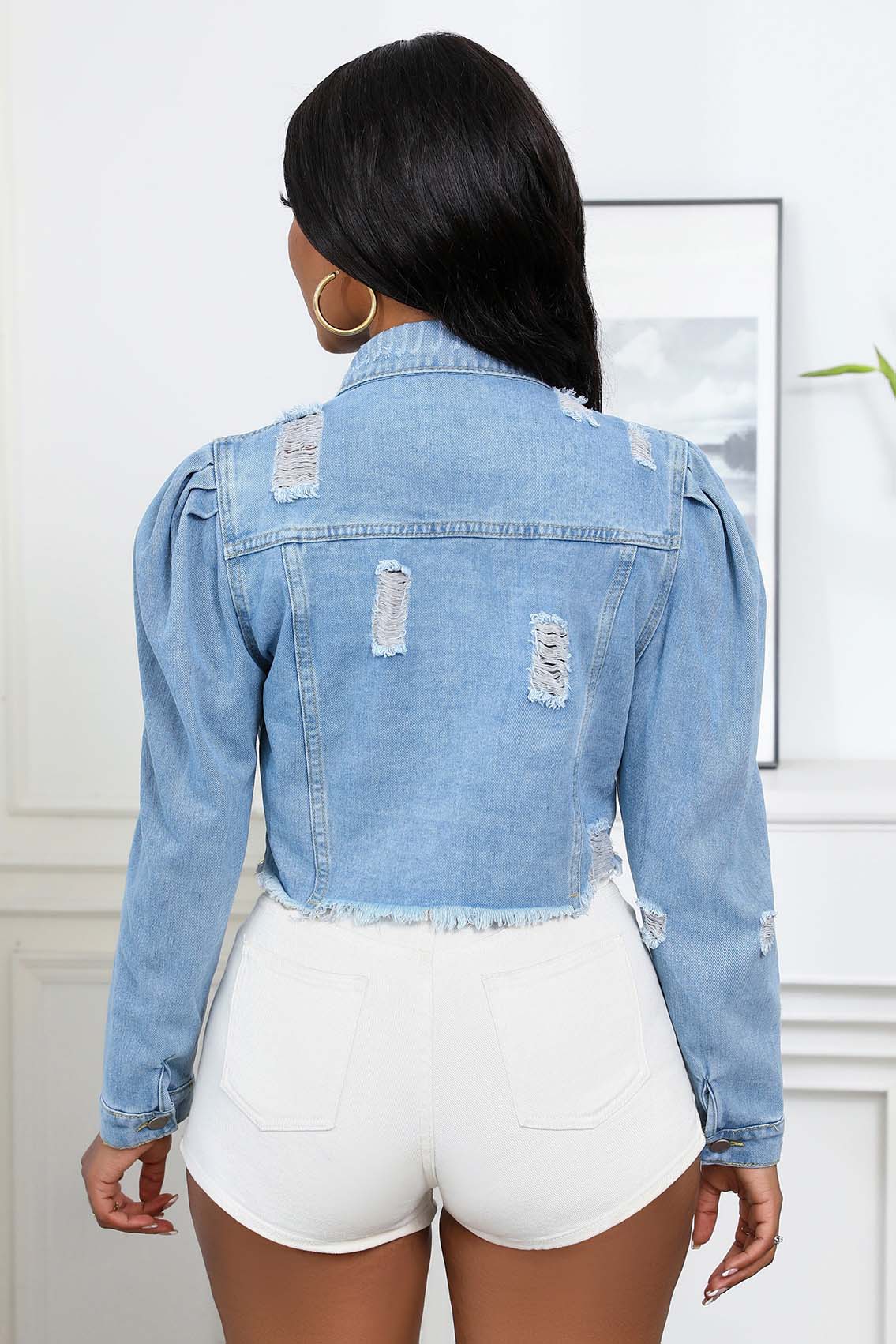 WOMEN FASHION DENIM CROP JACKET